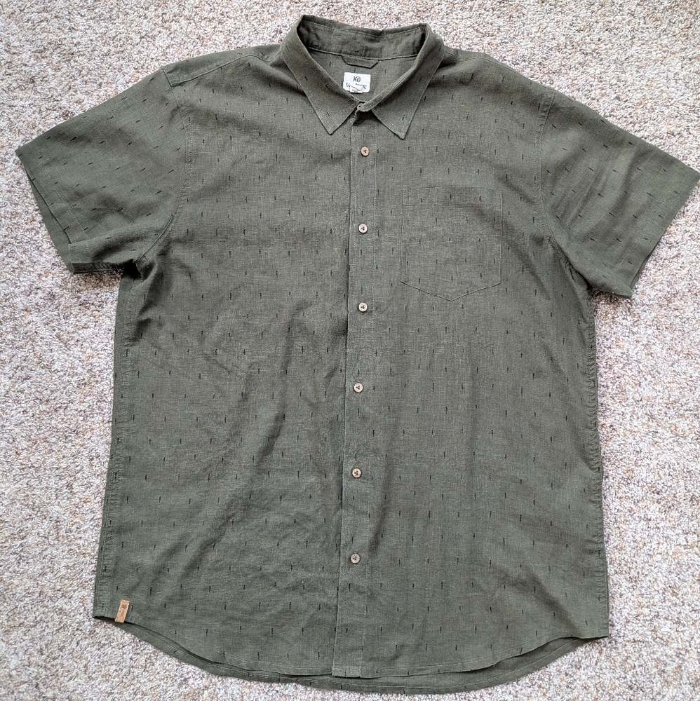 Tentree Men's Hemp Short Sleeve Green Collared Shirt Size XXL
